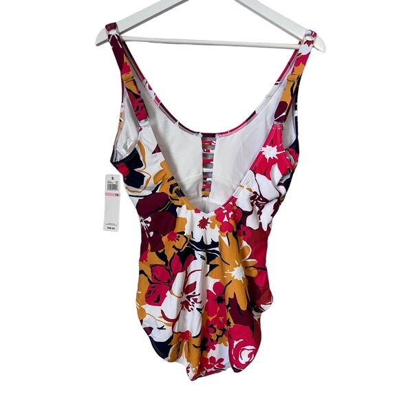 Anne Cole Swimsuit Size 10 Tropical Floral Print Front Cutout One Piece NWT - Picture 3 of 10